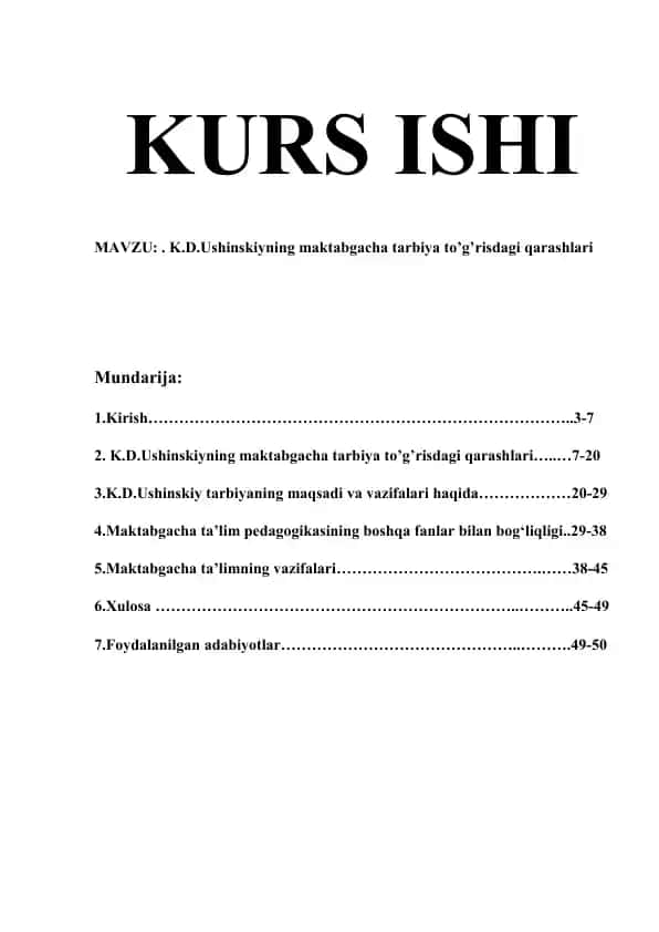 K.D.Ushinskiyning maktabgacha tarbiya to’g’risdagi qarashlari