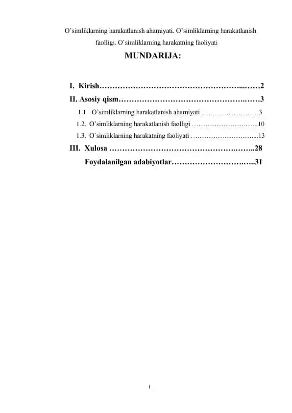 O’simliklarning harakatlanish ahamiyati va faolligi