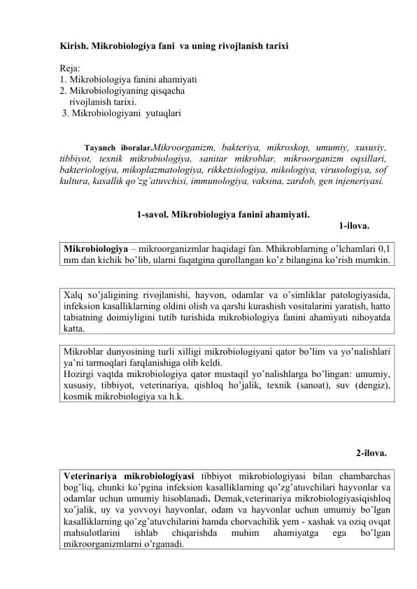 Mikrobiologiya va uning rivojlanish tarixi