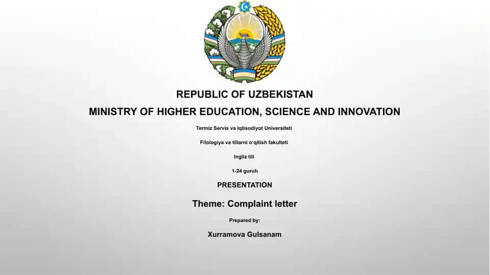 Presentation on Complaint Letter