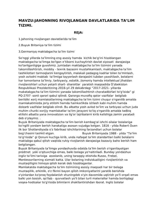Jahonning Rivojlangan Davlatlarida Taʼlim Tizimi