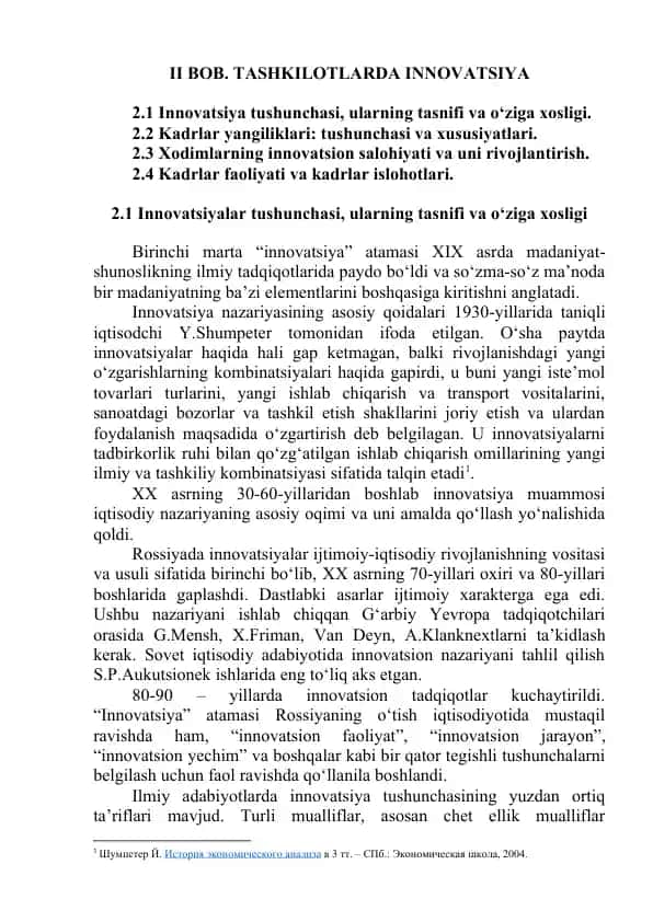 Innovatsiya tushunchasi va uning o‘ziga xosligi