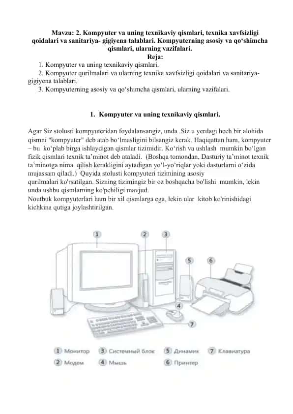 Kompyuter va uning texnikaviy qismlari