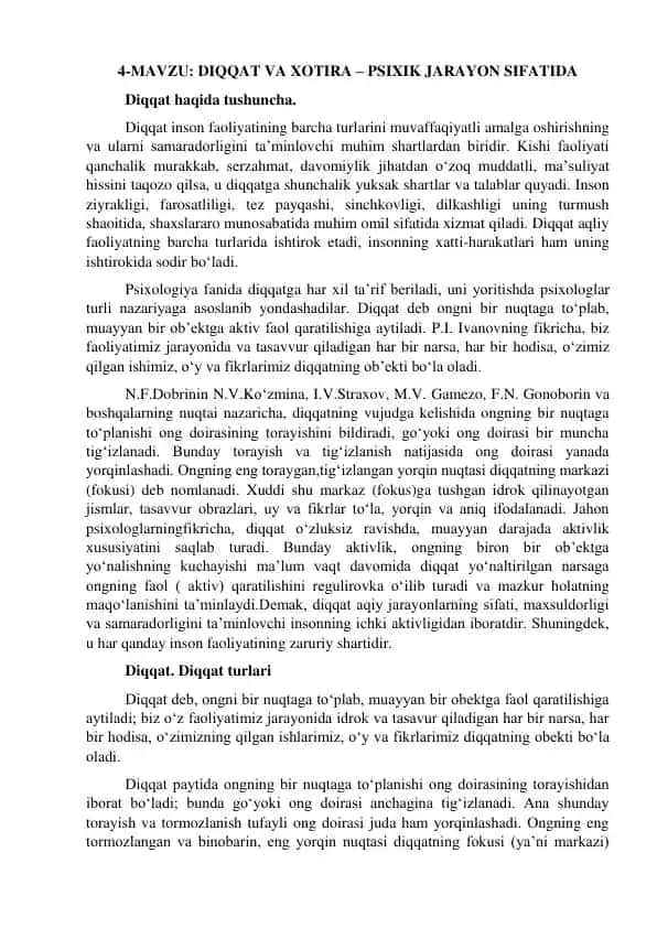 Diqqat va xotira - Psixik jarayon sifatida