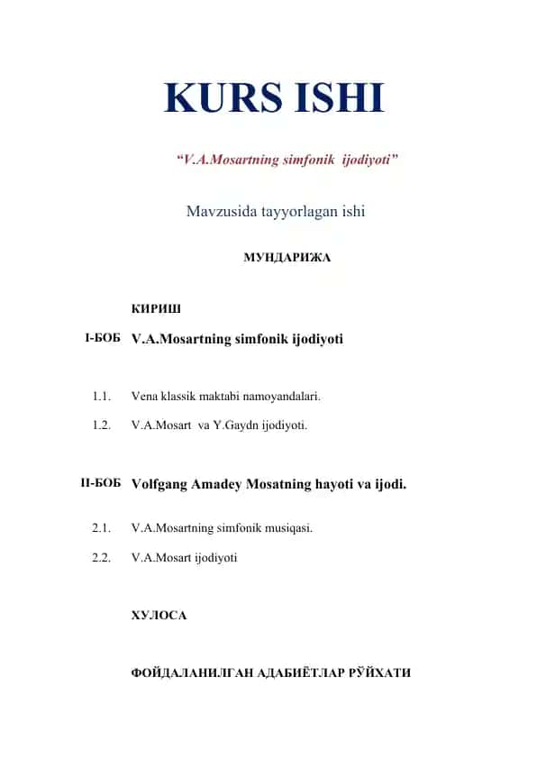 V.A.Mosartning simfonik ijodiyoti