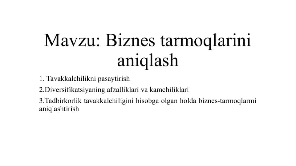 Biznes Tarmoqlarini aniqlash