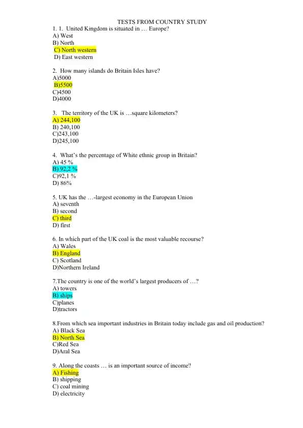 TESTS FROM COUNTRY STUDY