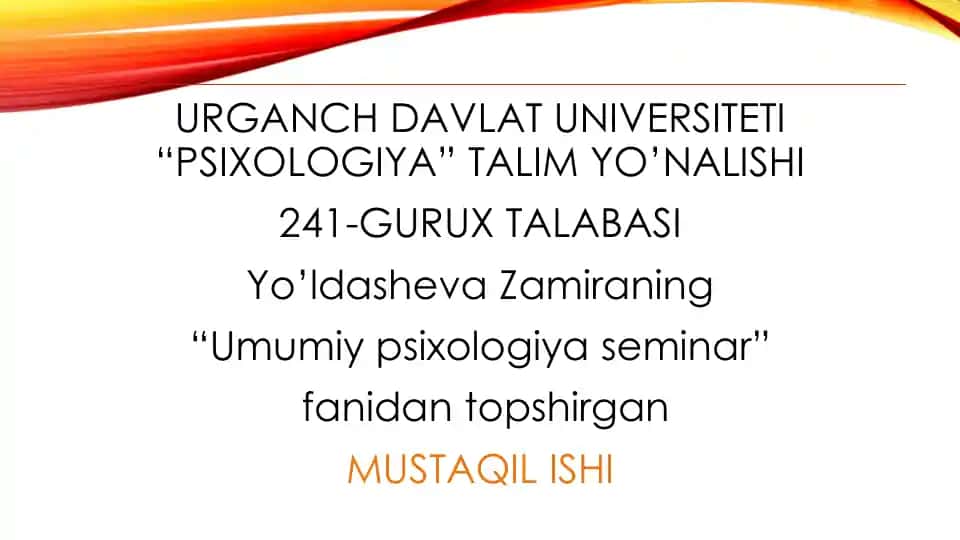 Umumiy psixologiya seminar