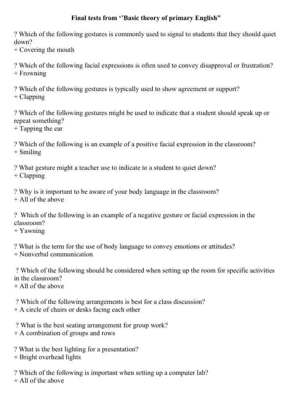 Final tests from ‘’Basic theory of primary English”
