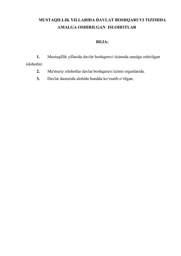 Mustaqillik Yillarida Davlat Boshqaruv Tizimi