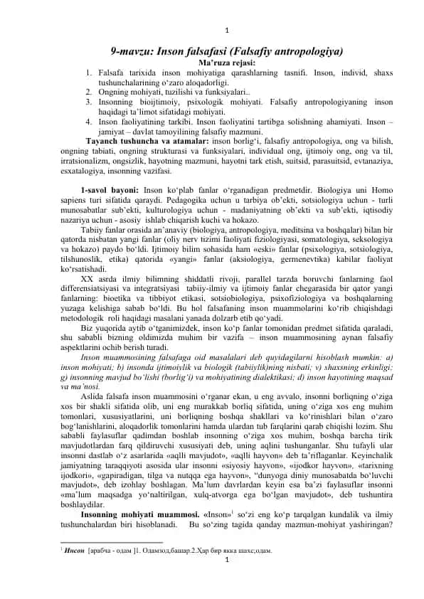 Inson Falsafasi (Falsafiy antropologiya)