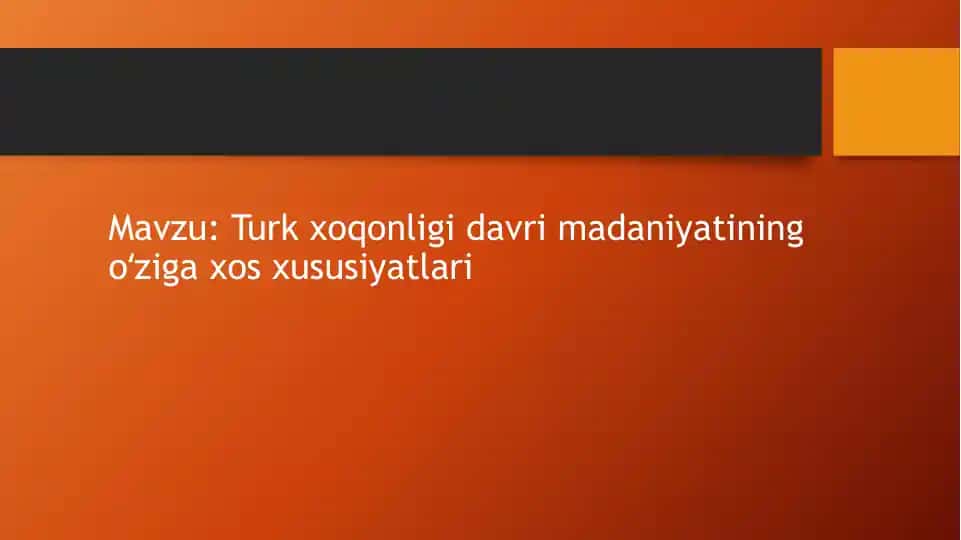 Turk xoqonligi davri madaniyatining oʻziga xos xususiyatlari