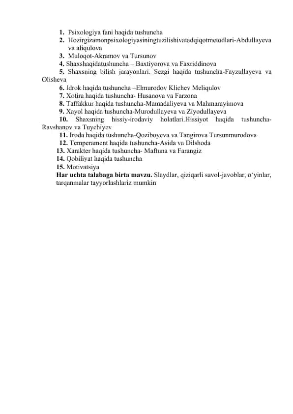 Psixologiya fani haqida tushuncha