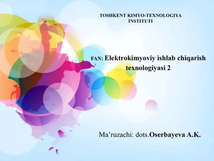 Elektrokimyoviy ishlab chiqarish texnologiyasi