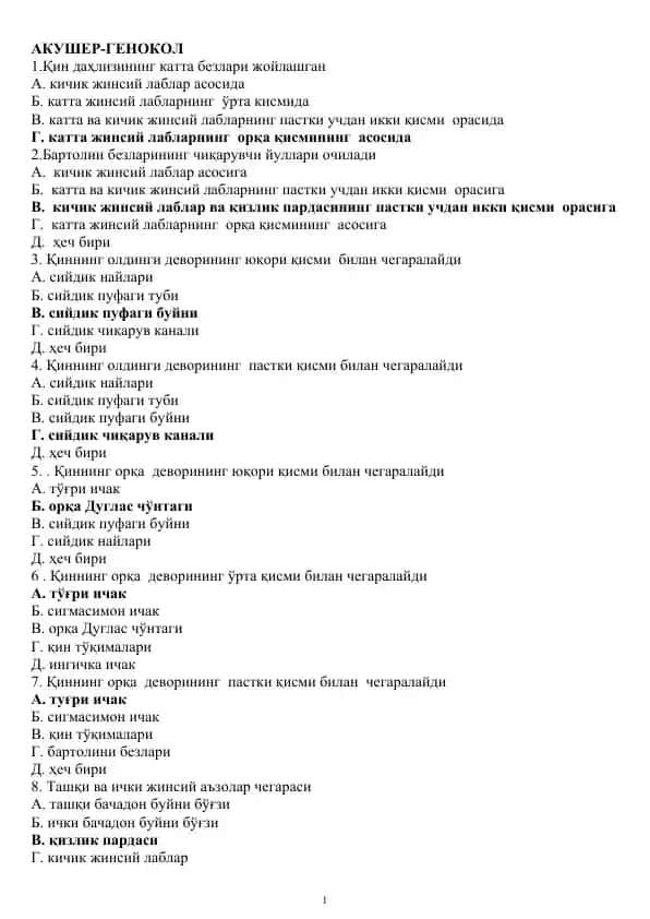 Akusherlik test javobi bilan
