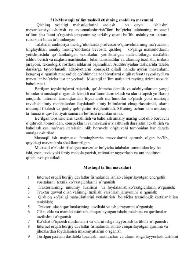 Mustaqil ta’lim tashkil etishning shakli va mazmuni
