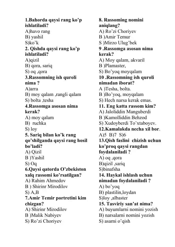 Rassomlik bilan bog'liq savollarga javoblar