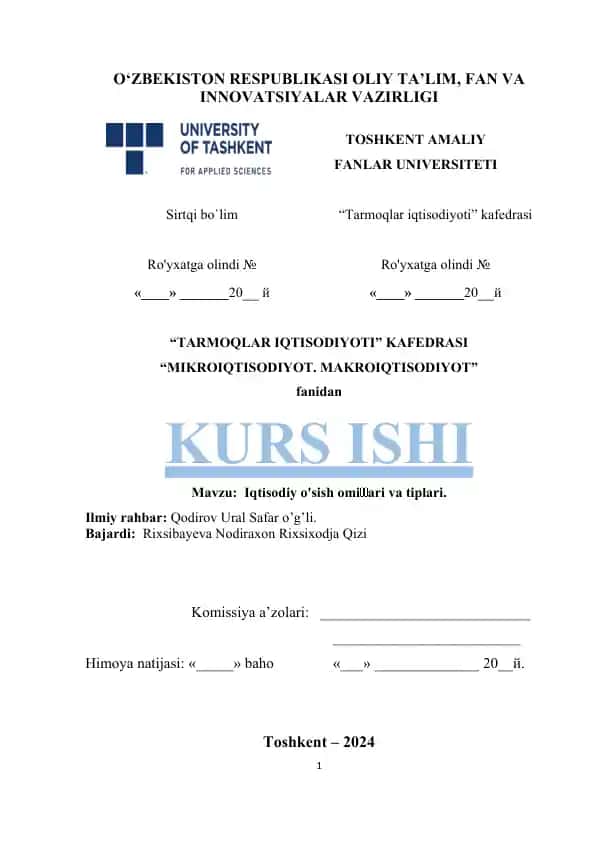 Iqtisodiy o'sish omillari va tiplari kurs ishi