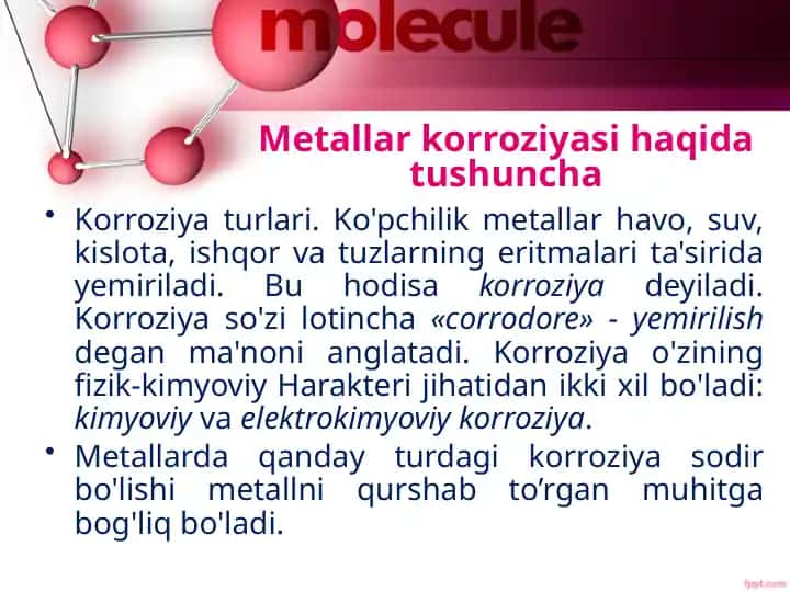 Metallar korroziyasi haqida tushuncha