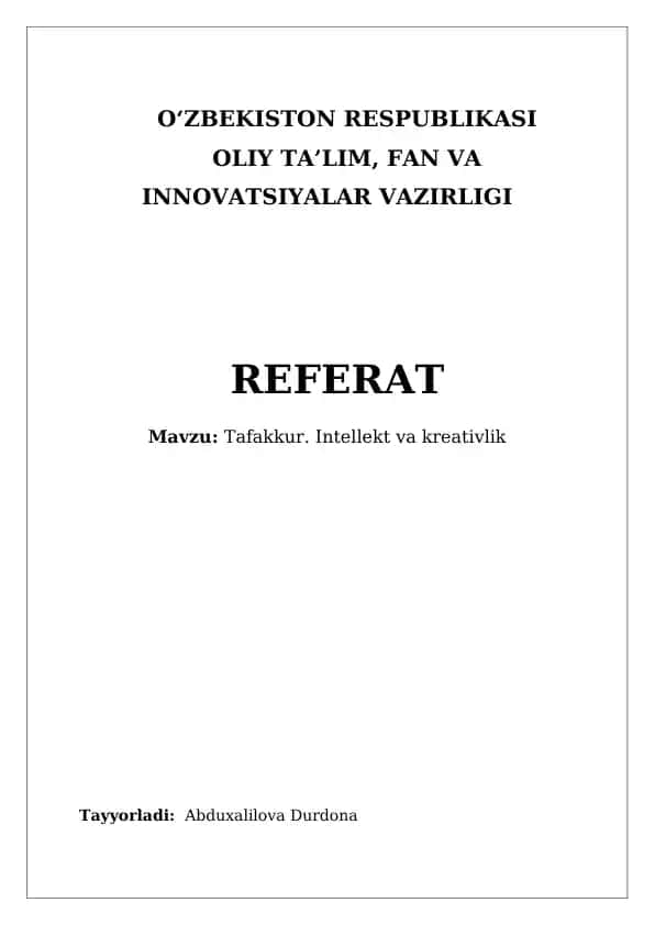 Tafakkur, Intellekt va Kreativlik