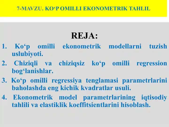 Ko‘p Omilli Ekonometrik Tahlil