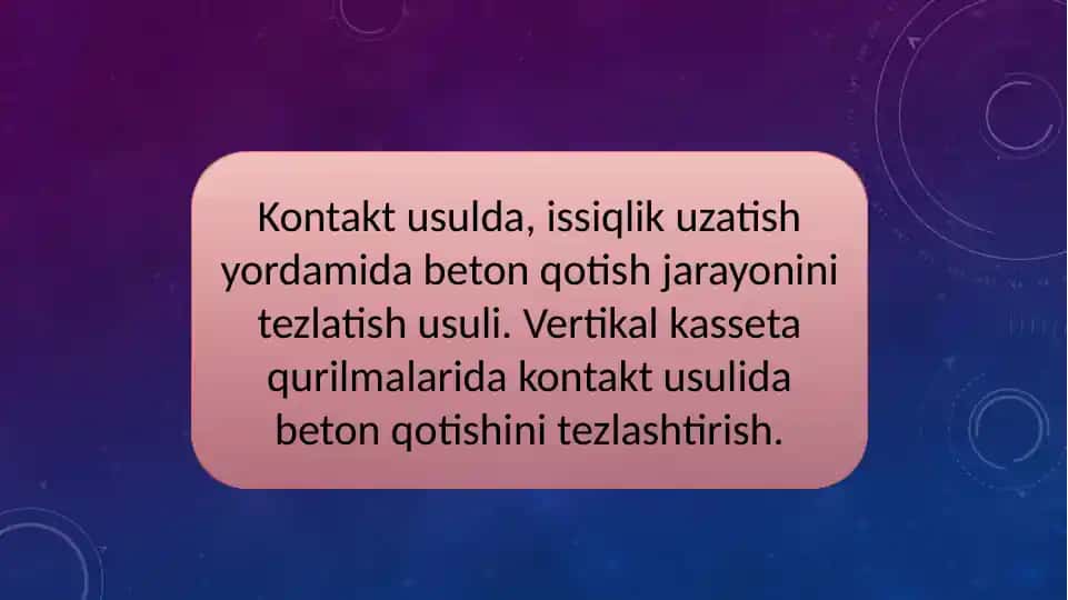 Kontakt usulda, issiqlik uzatish yordamida beton qotish jarayonini tezlatish usuli. Vertikal kasseta qurilmalarida kontakt usulida beton qotishini tezlashtirish.