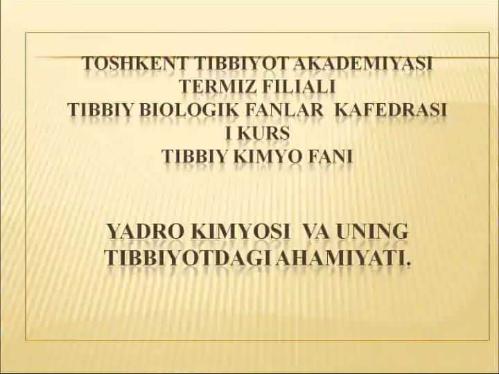 Yadro kimyosi va uning tibbiyoti