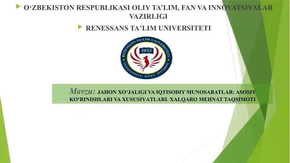 JAHONXOʻJALIGI VA IQTISODIY MUNOSABATLAR