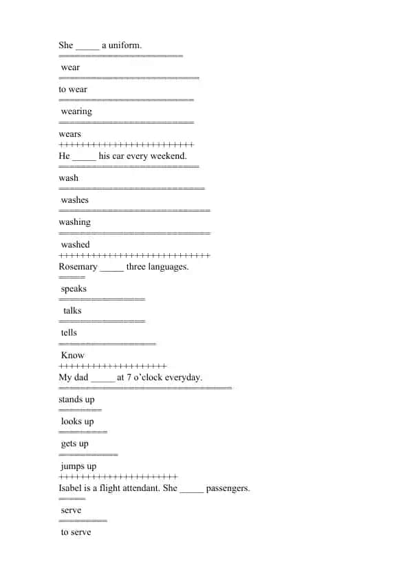 Present Simple Tense Practice