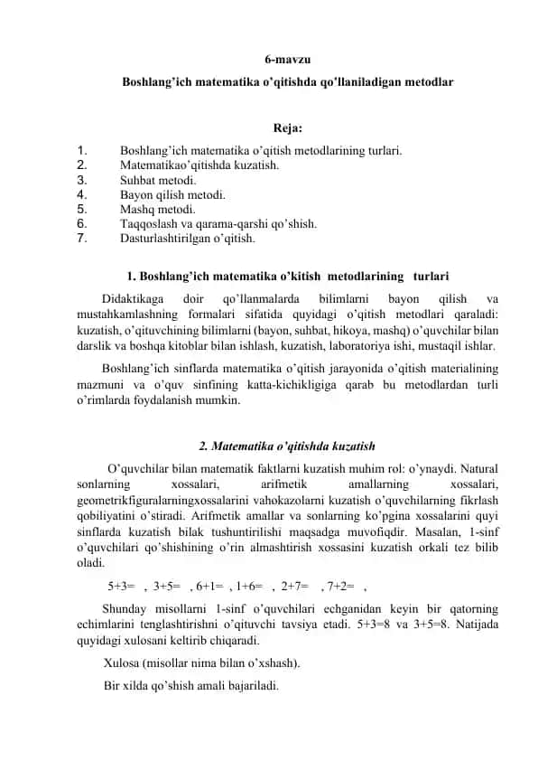 Matematika o'qitish metodlari