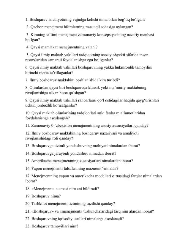 Menejment nazariyasi va amaliyoti