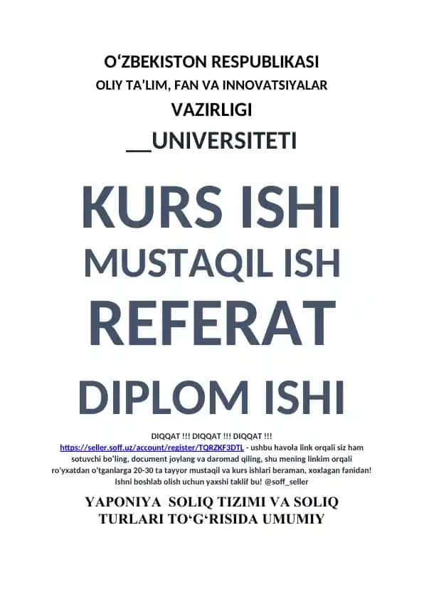 Yaponiyaning soliqqa tortish tizimi va soliqlar haqida umumiy tushunchalar