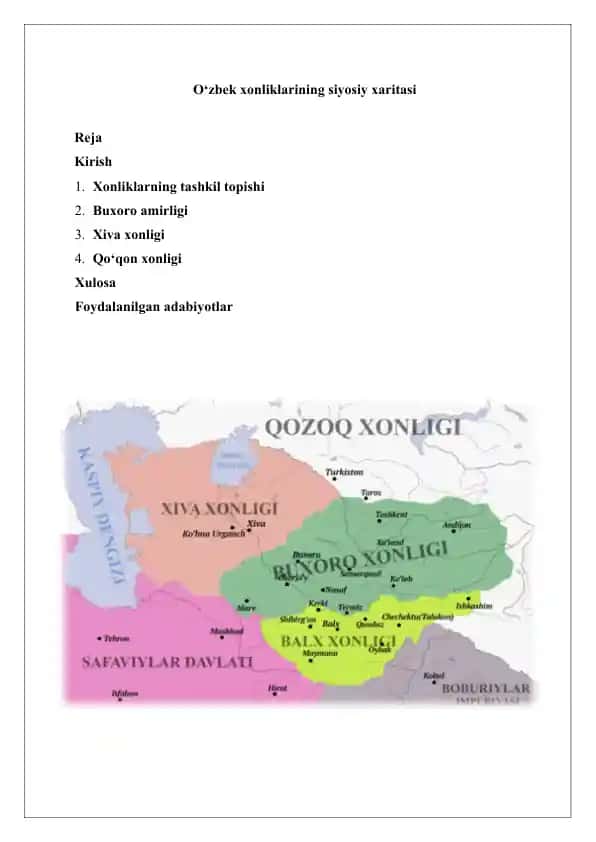 O‘zbek xonliklarining siyosiy xaritasi.