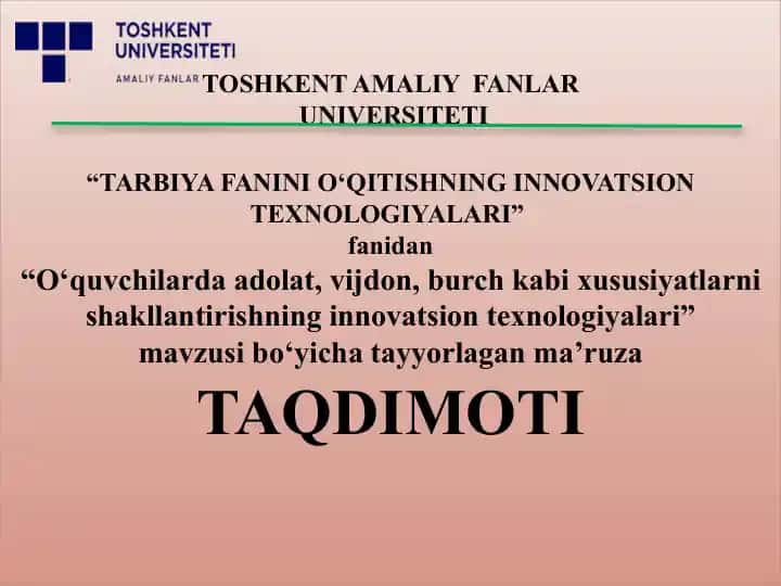 TARBIYA FANINI O'QITISHNING INNOVATSION TEXNOLOGIYALARI