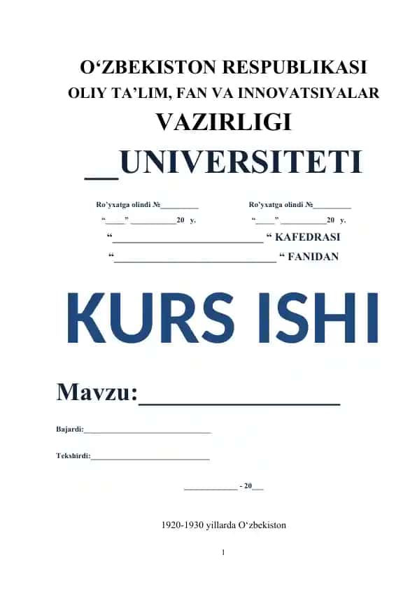 Kurs ishi "1920-1930 yillarda O‘zbekiston"
