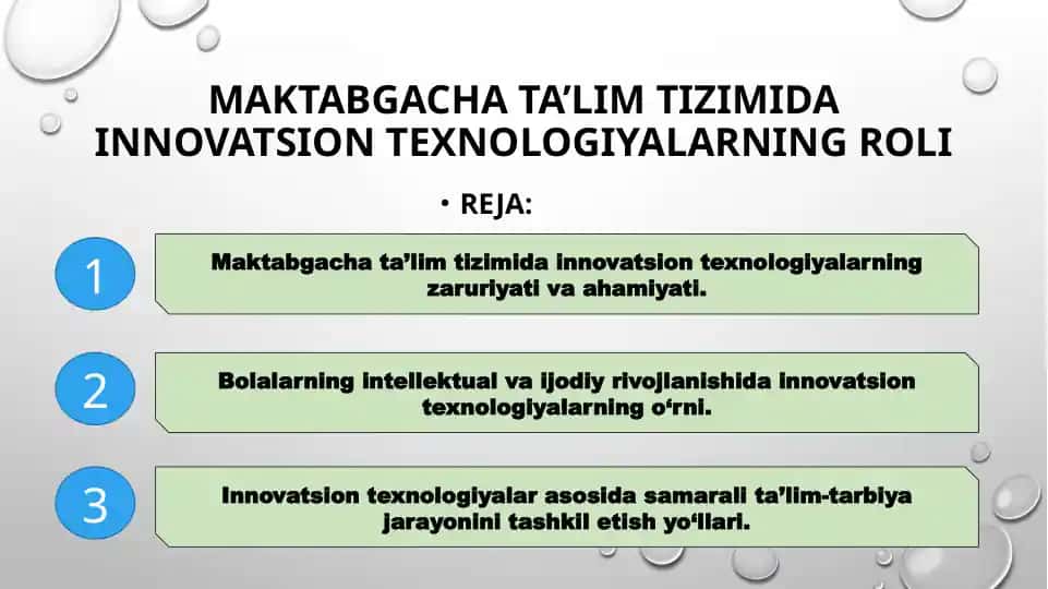 Maktabgacha ta'lim tizimida innovatsion texnologiyalar