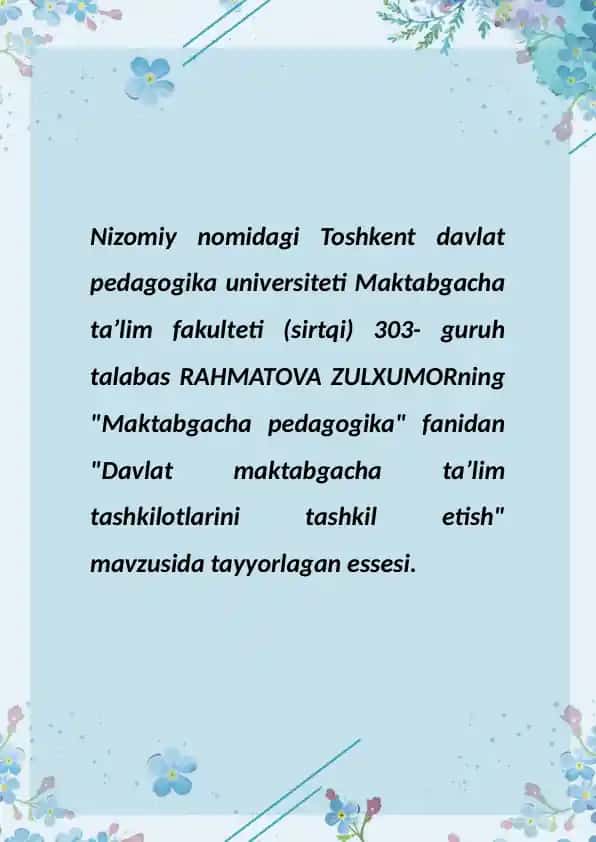 Davlat maktabgacha taʼlim tashkilotlarini tashkil etish