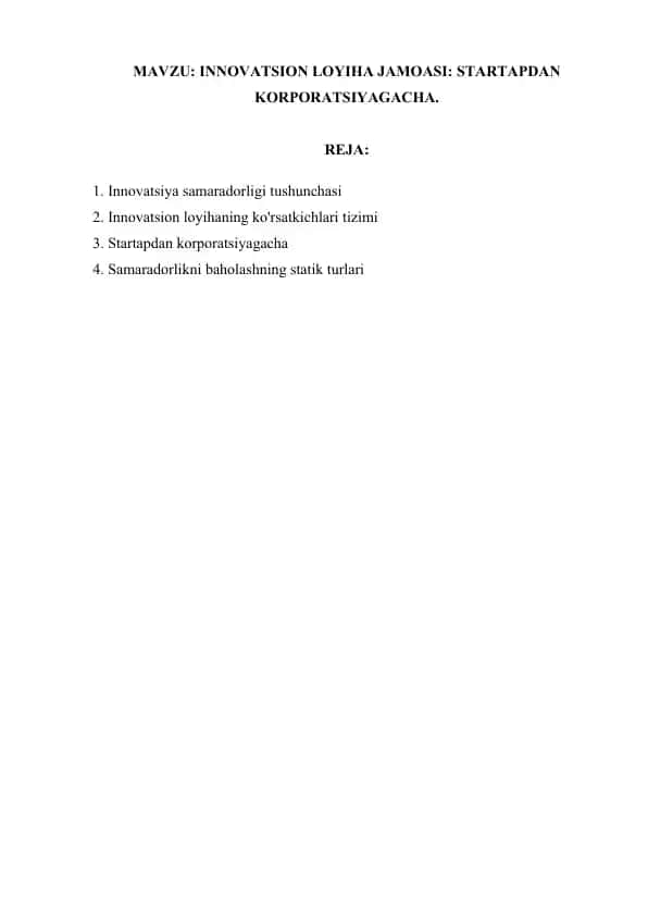 Innovatsiya samaradorligi tushunchasi