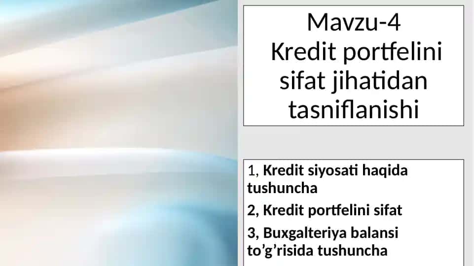Kredit portfelini sifat jihatidan tasniflanishi