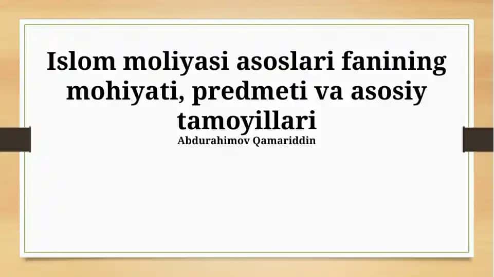 Islom moliyasi asoslari