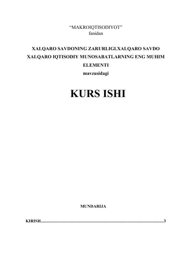 Xalqaro savdoning zarurligi (Kurs ishi)