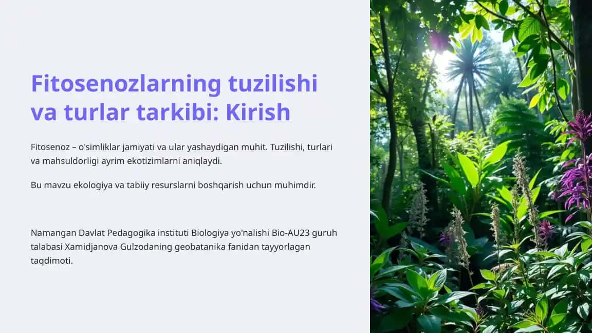Fitosenozlarning tuzilishi va turlar