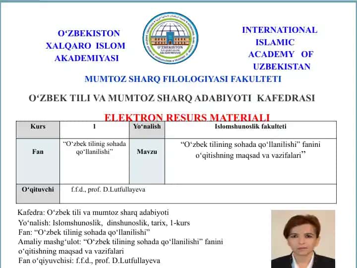 "O‘zbek tilining sohada qo‘llanilishi"