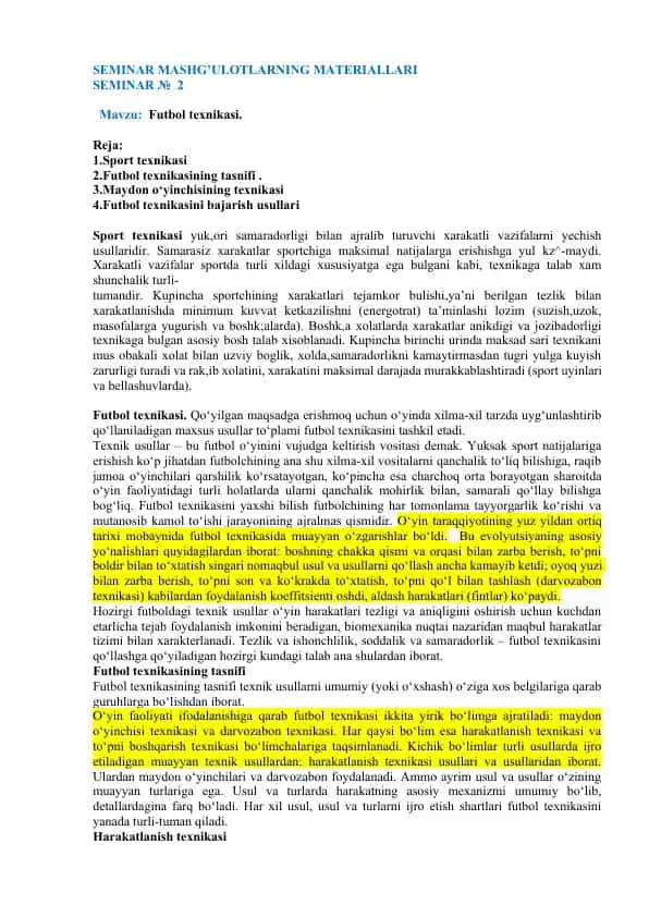 Seminar mashg'ulotlarning materiallari