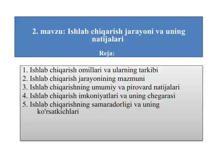 Ishlab chiqarish jarayoni va uning natijalari