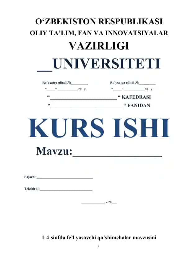 Kurs ishi: "O‘zbekiston Respublikasi Oliy ta‘lim, fan va innovatsiyalar vazirligi universiteti Kurs ishi"