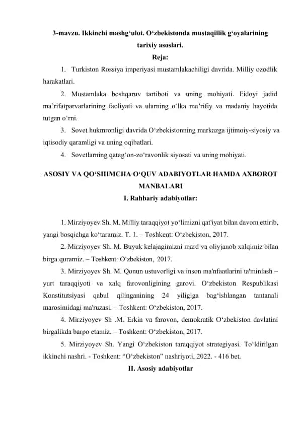 O‘zbekistonda mustaqillik g‘oyalarining tarixiy asoslari