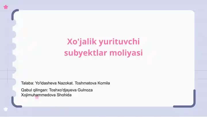 Xo'jalik yurituvchi subyektlar moliyasi