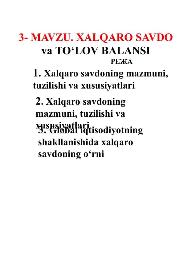 Xalqaro savdo va to‘lov balansi
