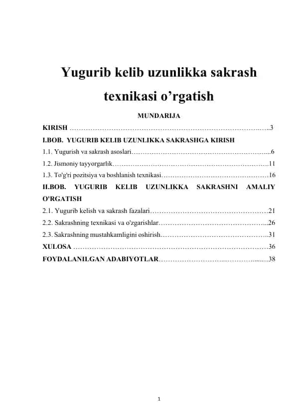 Yugurib kelib uzunlikka sakrash texnikasi o’rgatish
